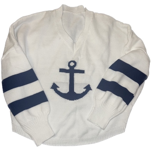 White and blue sailor hook sweater - Picture 1 of 3